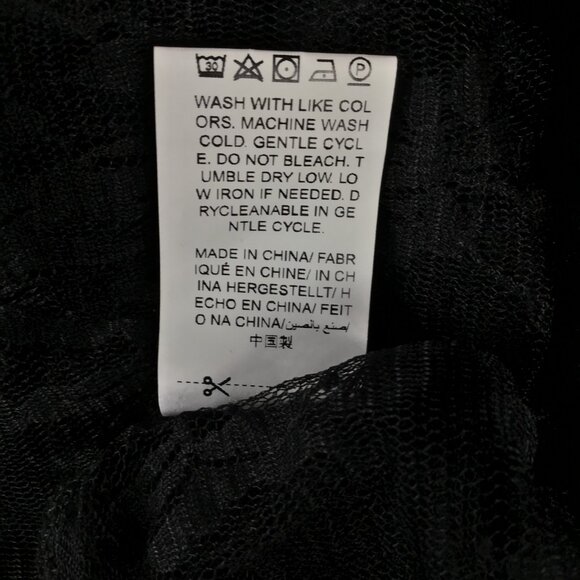 Black Button Up Delicate Lace Flutter Sleeve Shirt Sz L - Picture 9 of 9